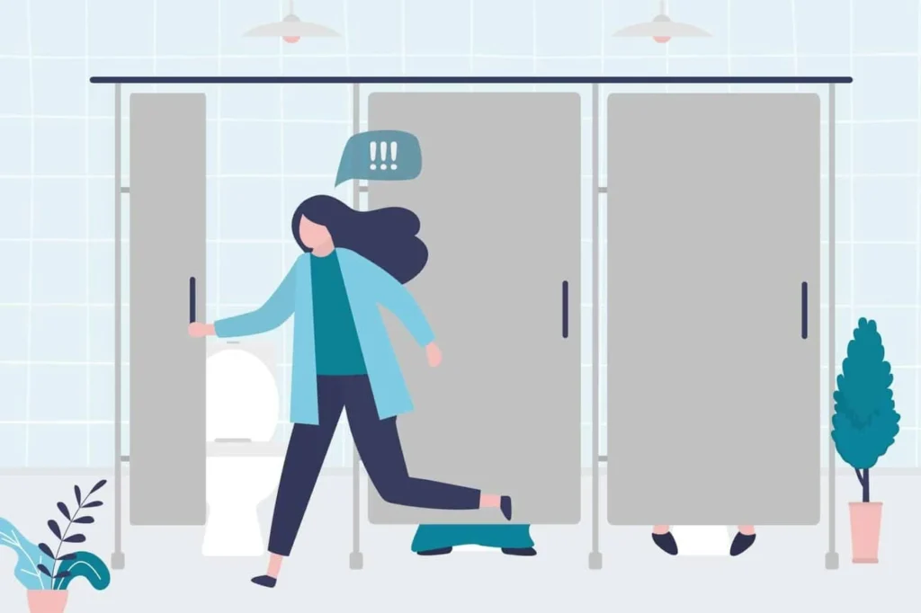 graphic of Urine incontinence Solihull woman running to the toilet.