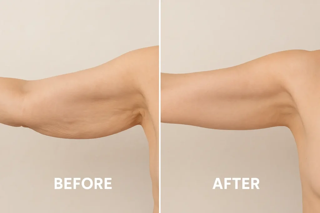 Picture of LA LIPO Solihull before and after results of skin tightening treatment on the upper arms.